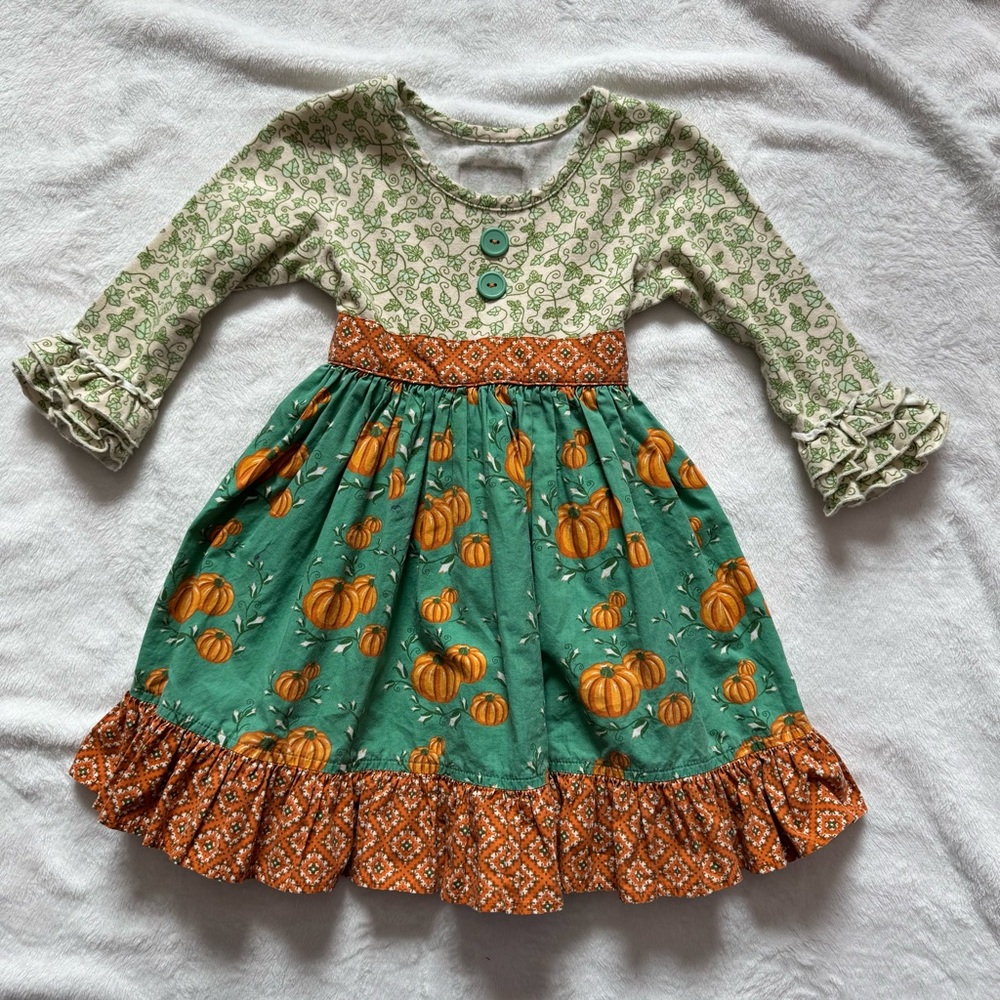Eleanor Rose Pumpkin & Green Ivy Dress